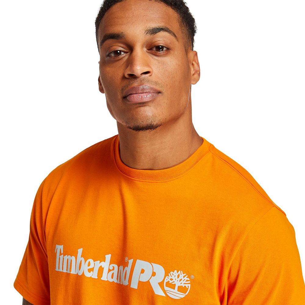 Timberland Mens T-Shirts PRO® Short Sleeve Base Plate Wicking Logo - Orange - India CU1374295